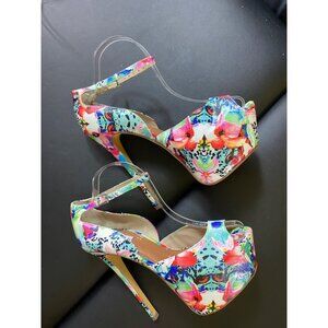 Steve Madden Size 9.5 Platform Floral Leopard Print Stiletto Sexy Heels Stripper